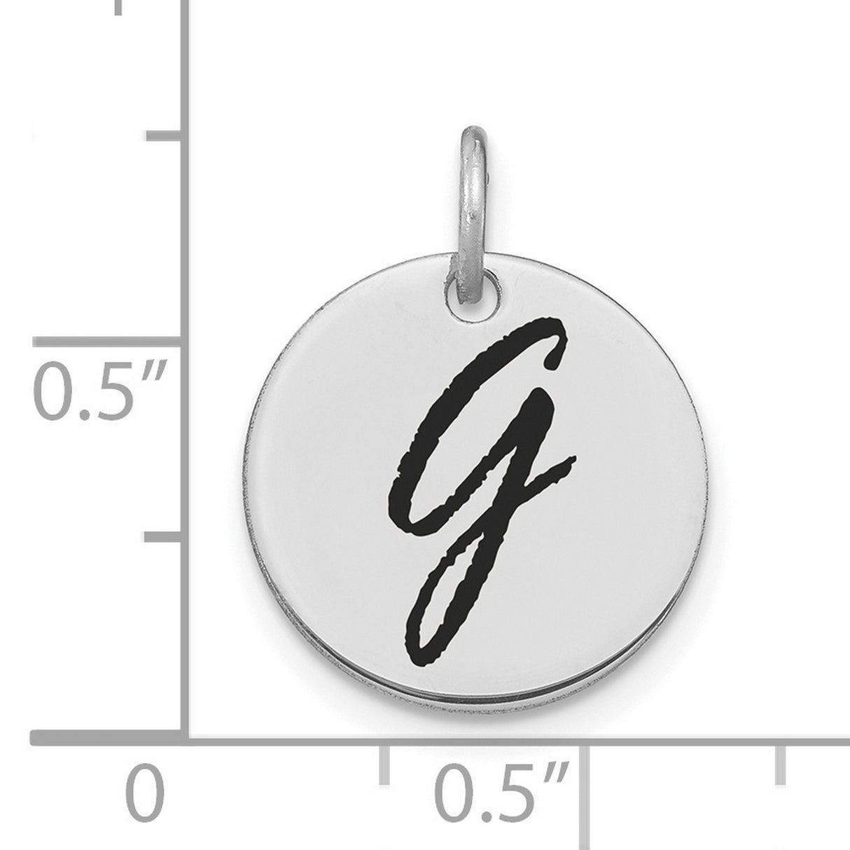14k White Gold Round Initial Pendant with Black Enamel Letter G Charm