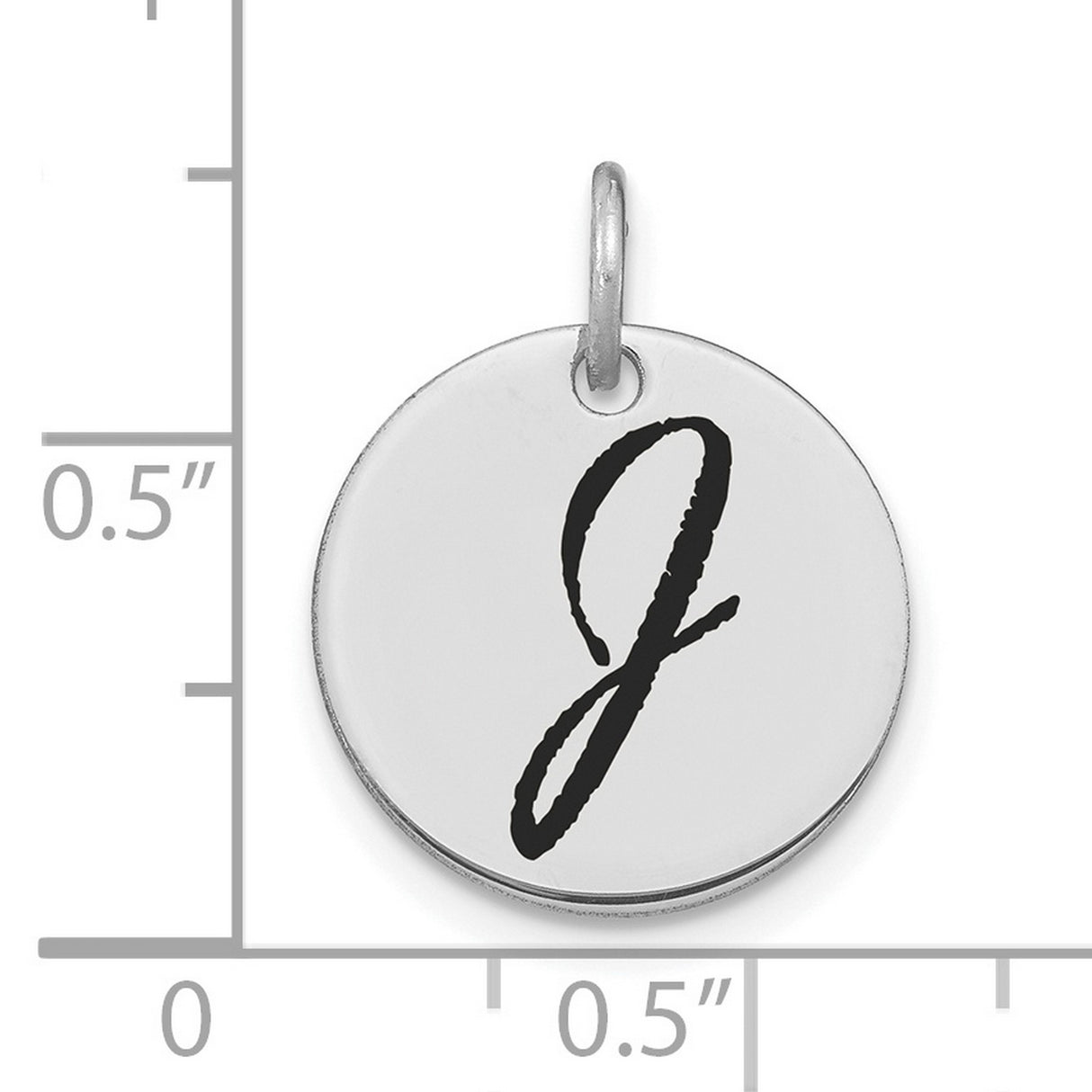 14k White Gold Round Pendant with Black Enamel Script Letter J Monogram Charm