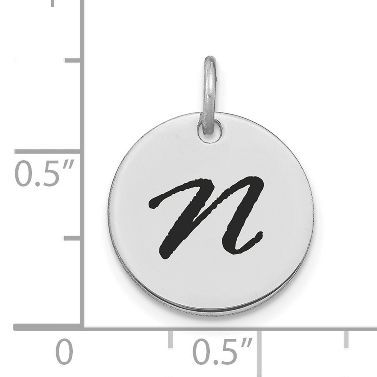 14k White Gold Initial Pendant with Letter N in Black Enamel Script, Unisex Monogram Charm