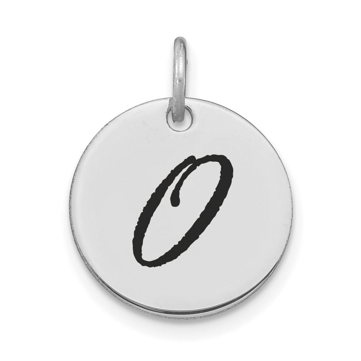 14k White Gold Initial Pendant with Script Letter O, Dainty Monogram Charm for Women