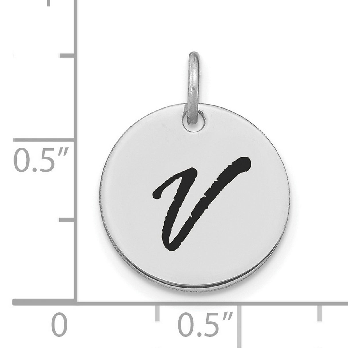 14k White Gold Initial Pendant with Script Letter V, Unisex Monogram Charm