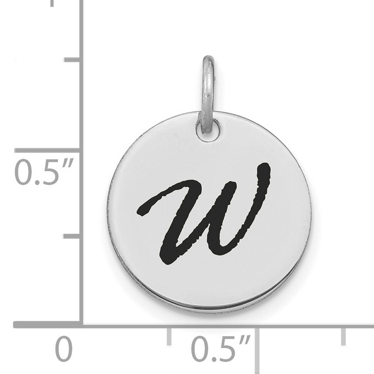 14k White Gold Initial Pendant with Bold Script Letter W, Round Disc Charm