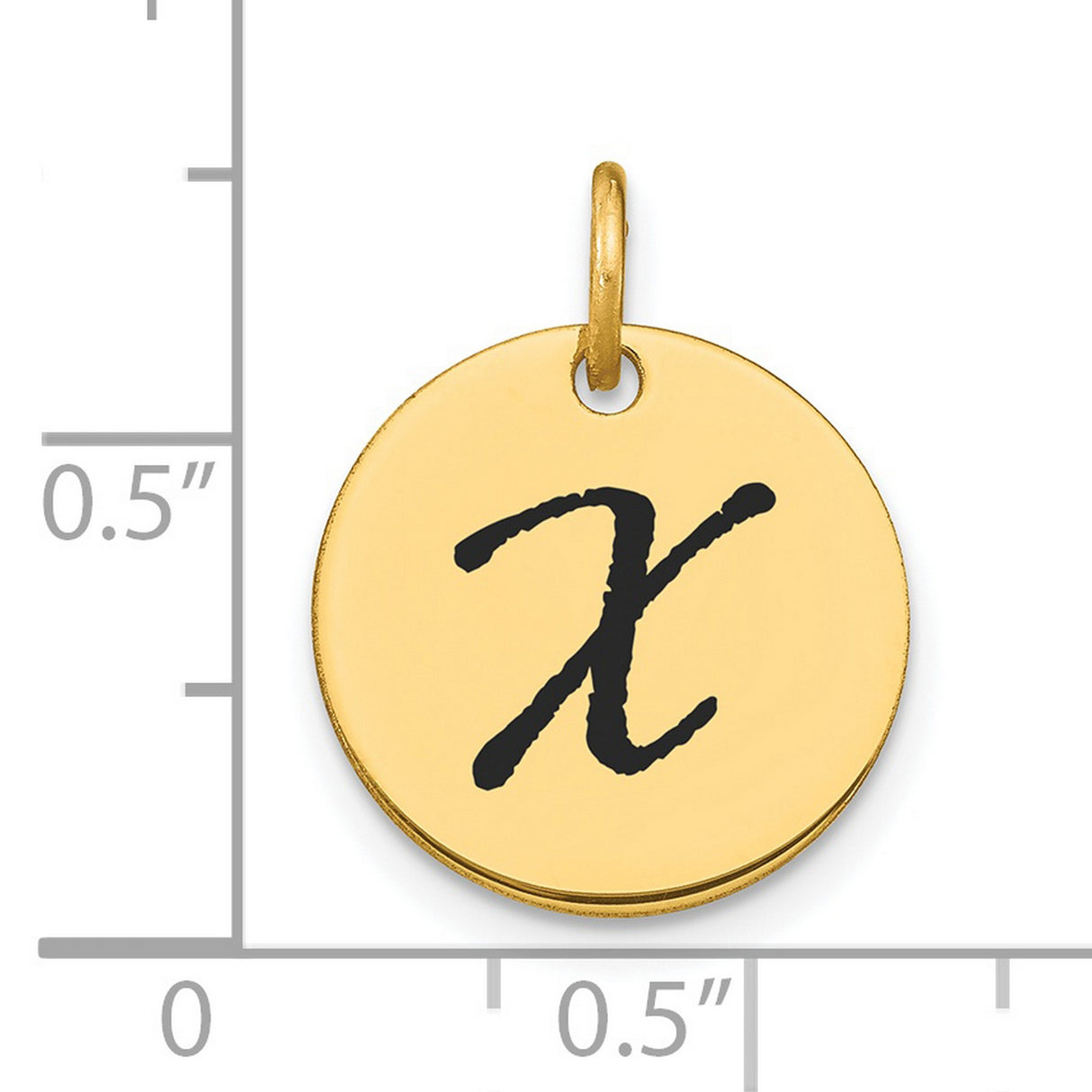 Polished Black Enamel Letter X Initial Disk Charm Pendant in Real 14k Yellow Gold