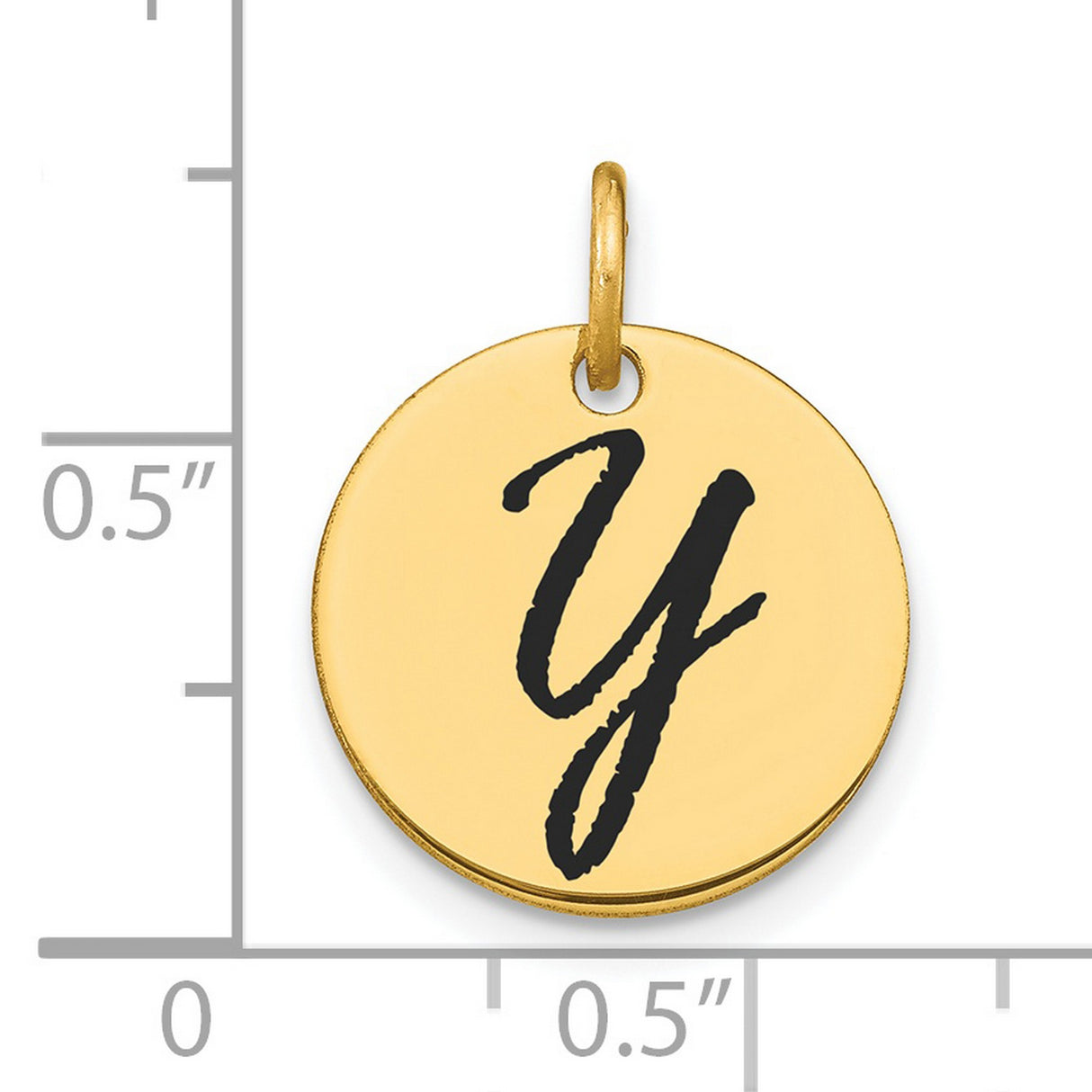 Polished Black Enamel Letter Y Initial Disk Charm Pendant in Real 14k Yellow Gold