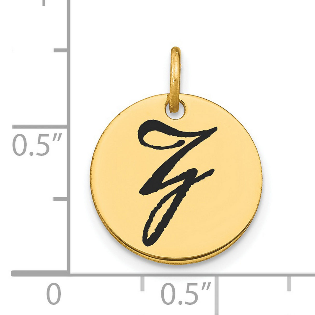 Polished Black Enamel Letter Z Initial Disk Charm Pendant in Real 14k Yellow Gold