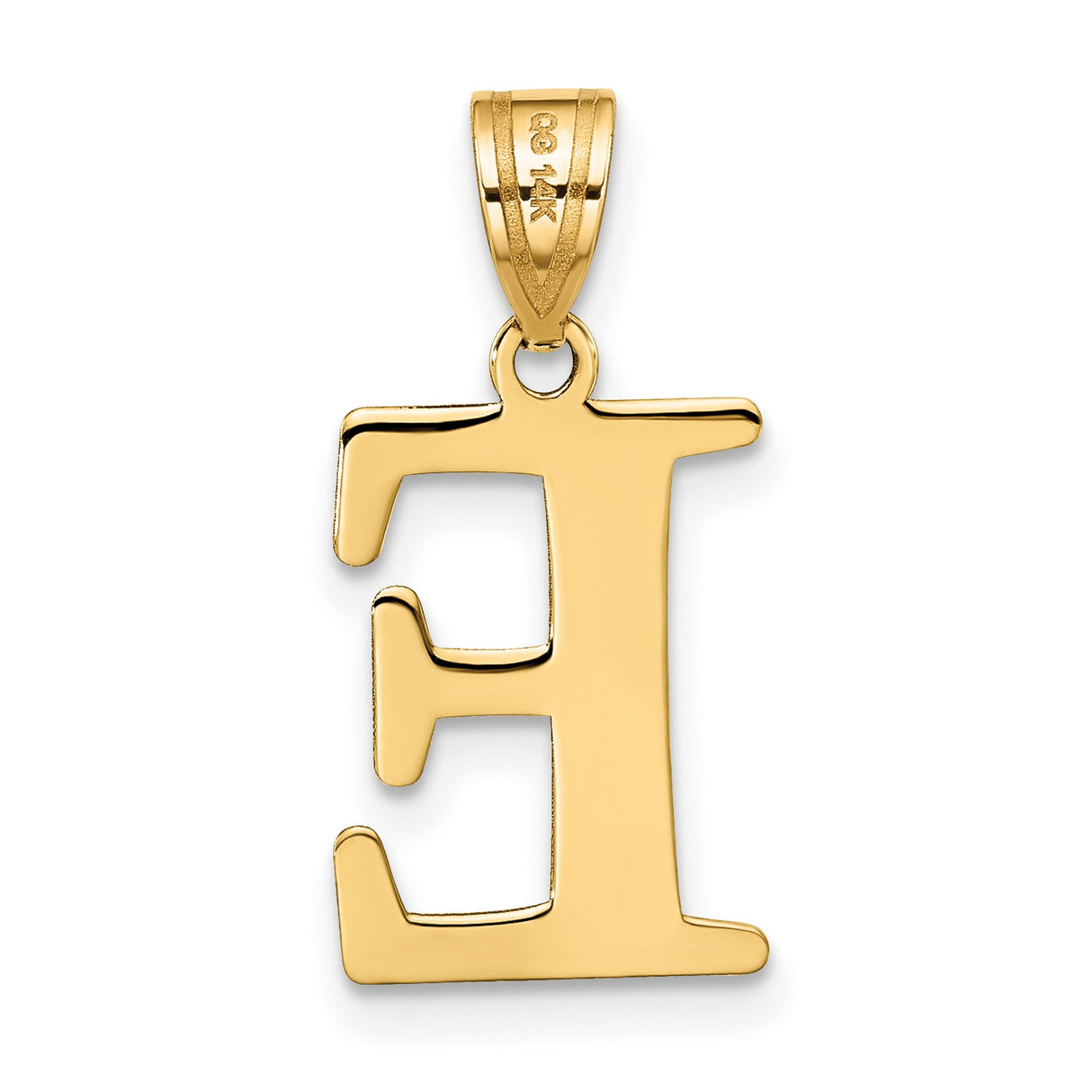 14k Yellow Gold E Initial Pendant, Bold Serif Letter Charm for Women or Unisex Wear