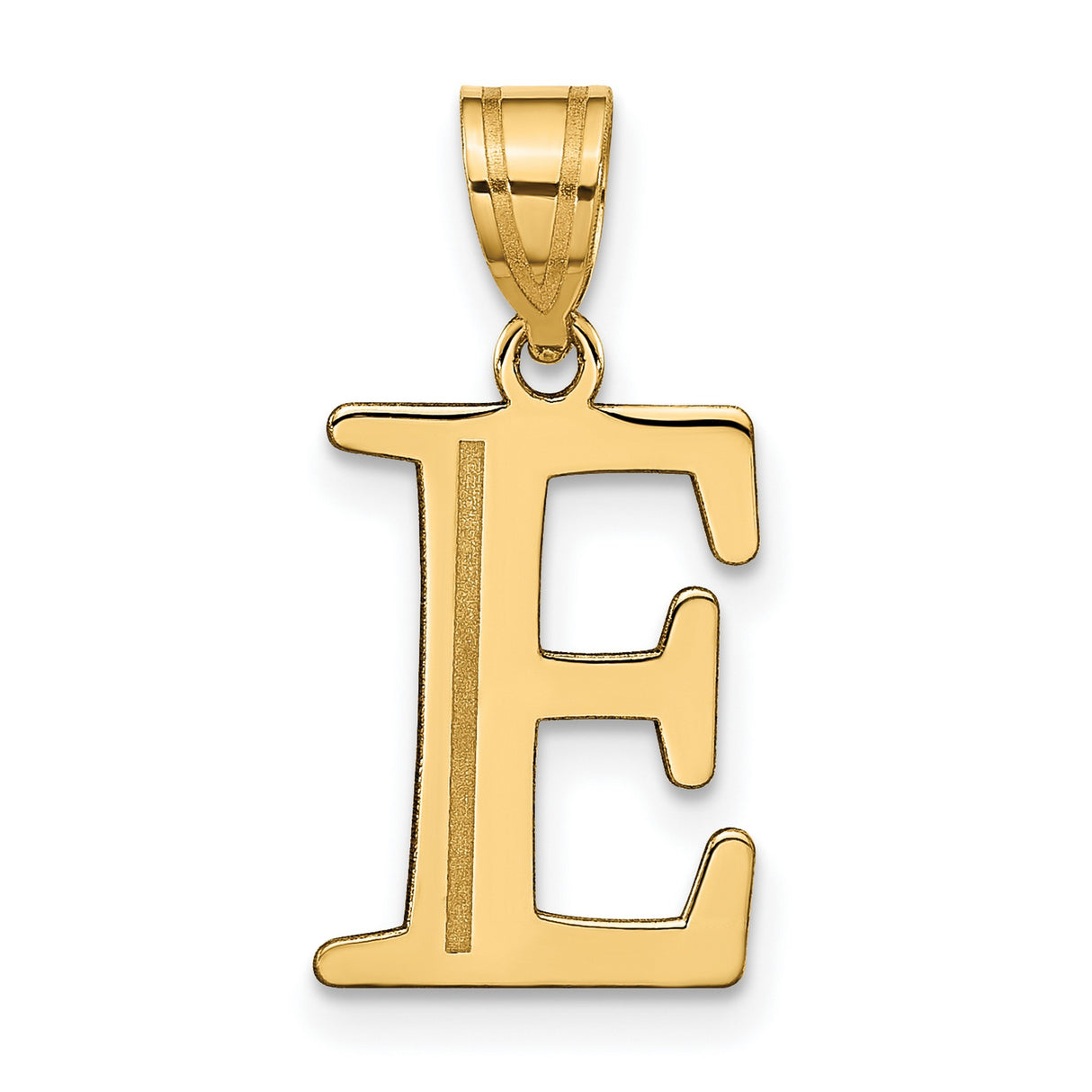14k Yellow Gold E Initial Pendant, Bold Serif Letter Charm for Women or Unisex Wear