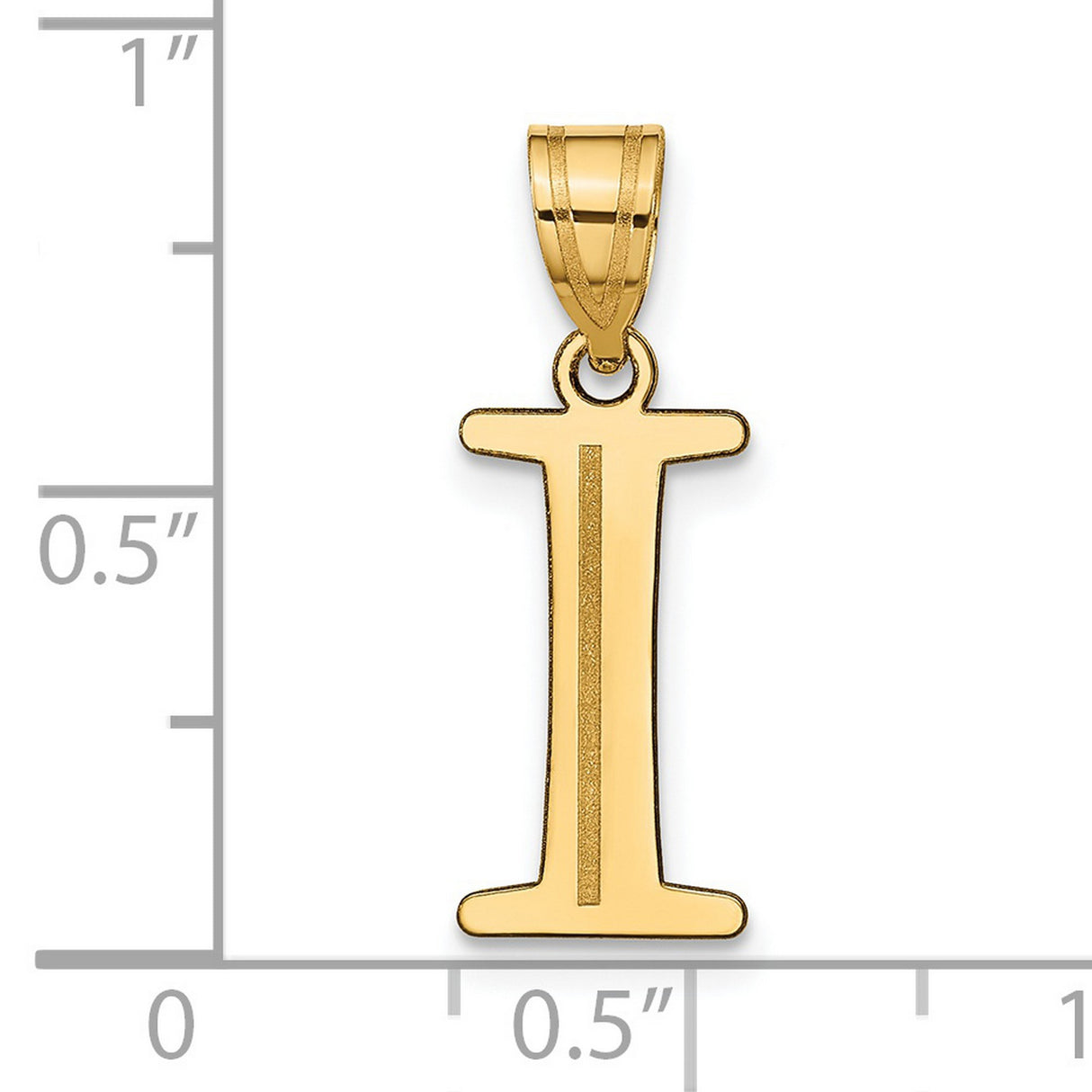 14k Yellow Gold Initial I Pendant with Polished Finish and Matte Center Detail