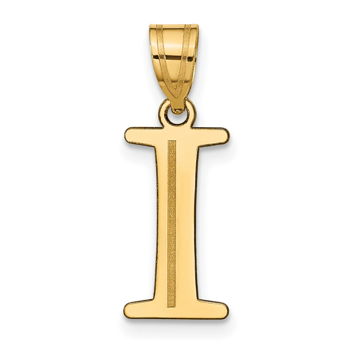 14k Yellow Gold Initial I Pendant with Polished Finish and Matte Center Detail