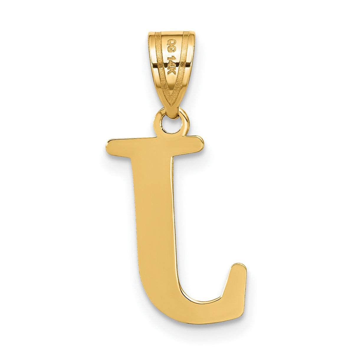 14k Yellow Gold Initial J Pendant Charm, Polished Letter Monogram Jewelry for Women or Unisex