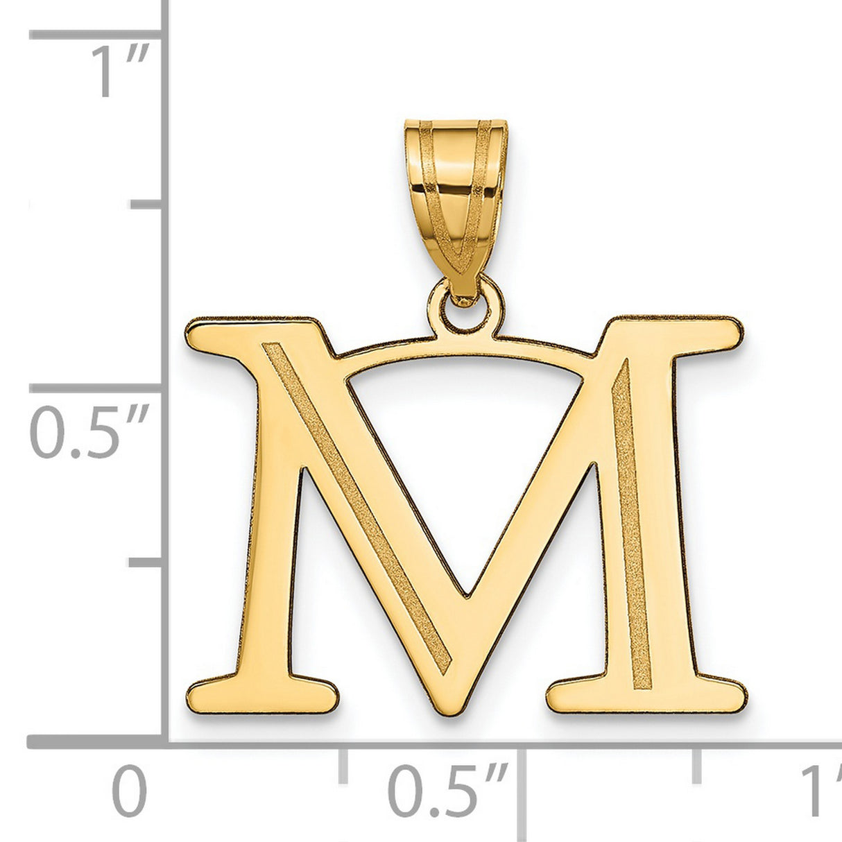 14k Yellow Gold Initial M Pendant, Polished Block Letter Charm for Women or Unisex