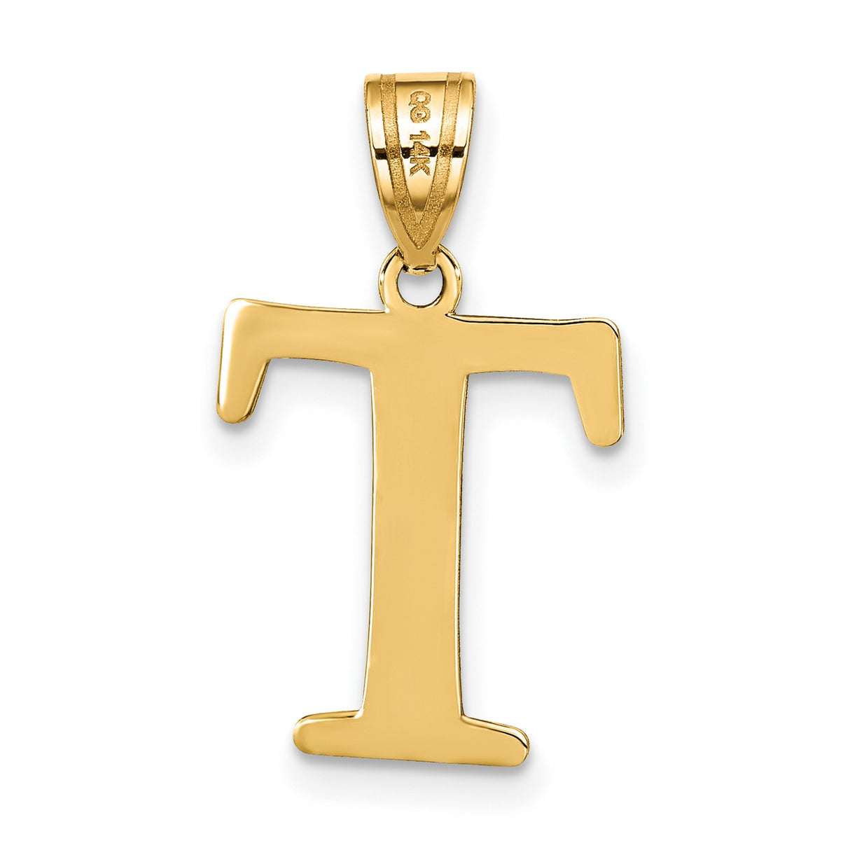 14k Yellow Gold Initial T Pendant, Polished and Textured Letter Charm for Women or Unisex Wear
