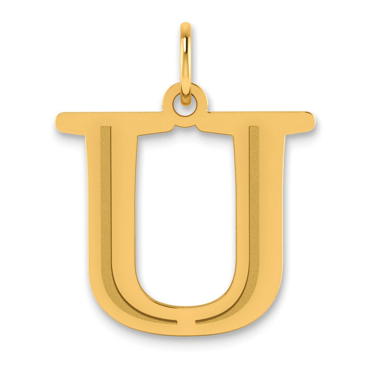 Polished Etched Letter U Initial Charm Pendant in Real 14k Yellow Gold