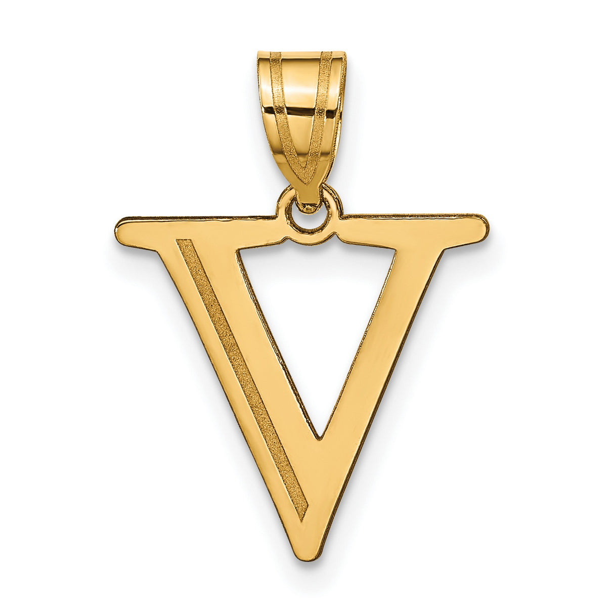 14k Yellow Gold Pendant, Polished Capital Letter V Charm, Modern Initial Design