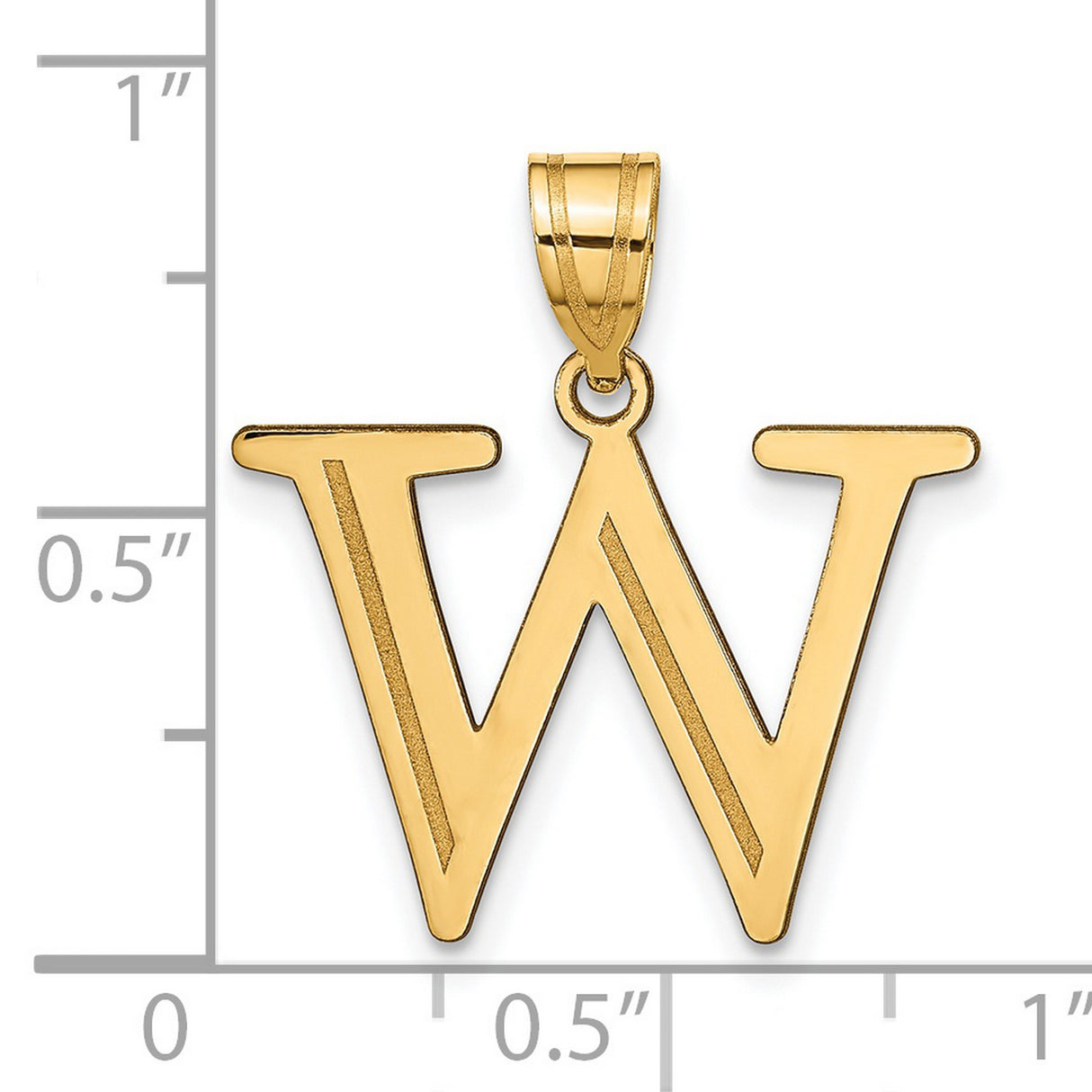 14k Yellow Gold W Initial Pendant, Polished Block Letter Charm for Women or Unisex Wear