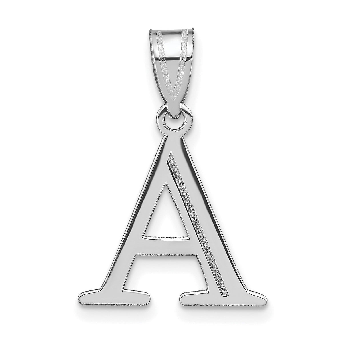 14k White Gold Initial A Pendant, Polished Cutout Charm in Classic Serif Font
