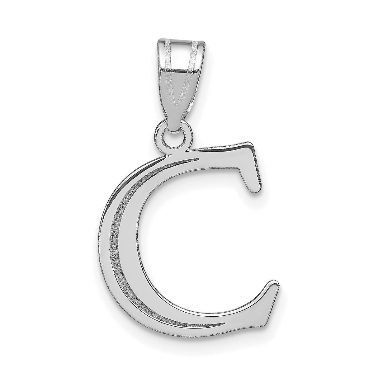 14k White Gold Letter C Pendant with Polished Finish, Modern Alphabet Charm for Women