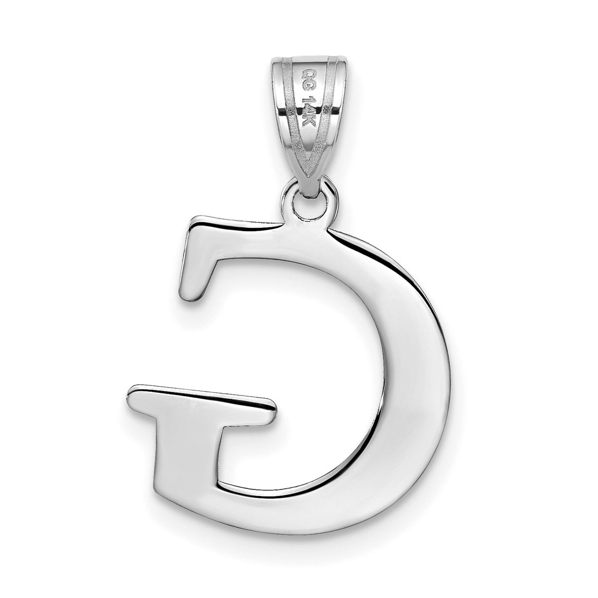 14k White Gold Letter G Pendant, Polished Alphabet Charm, Minimalist Unisex Jewelry