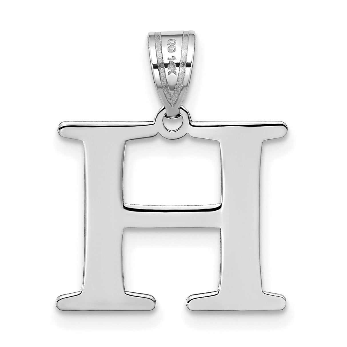 14k White Gold H Initial Pendant, Polished Satin Finish Letter Charm for Women, Minimalist Monogram Jewelry