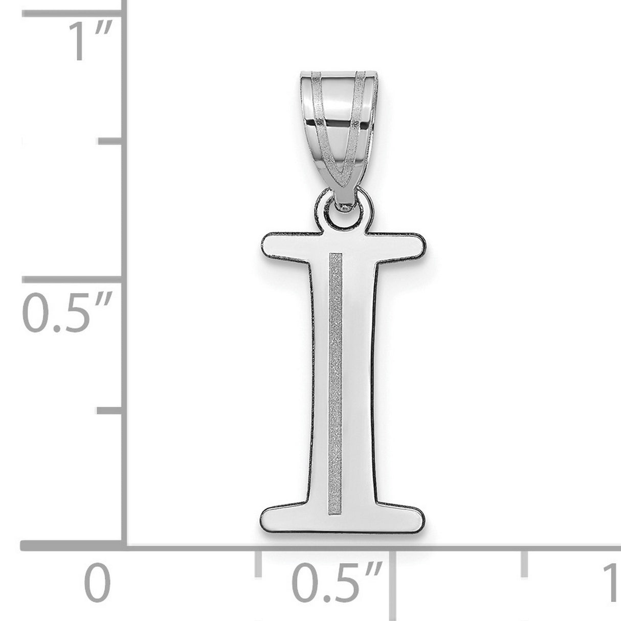 14k White Gold Initial I Pendant, Polished Letter Charm with Textured Stripe