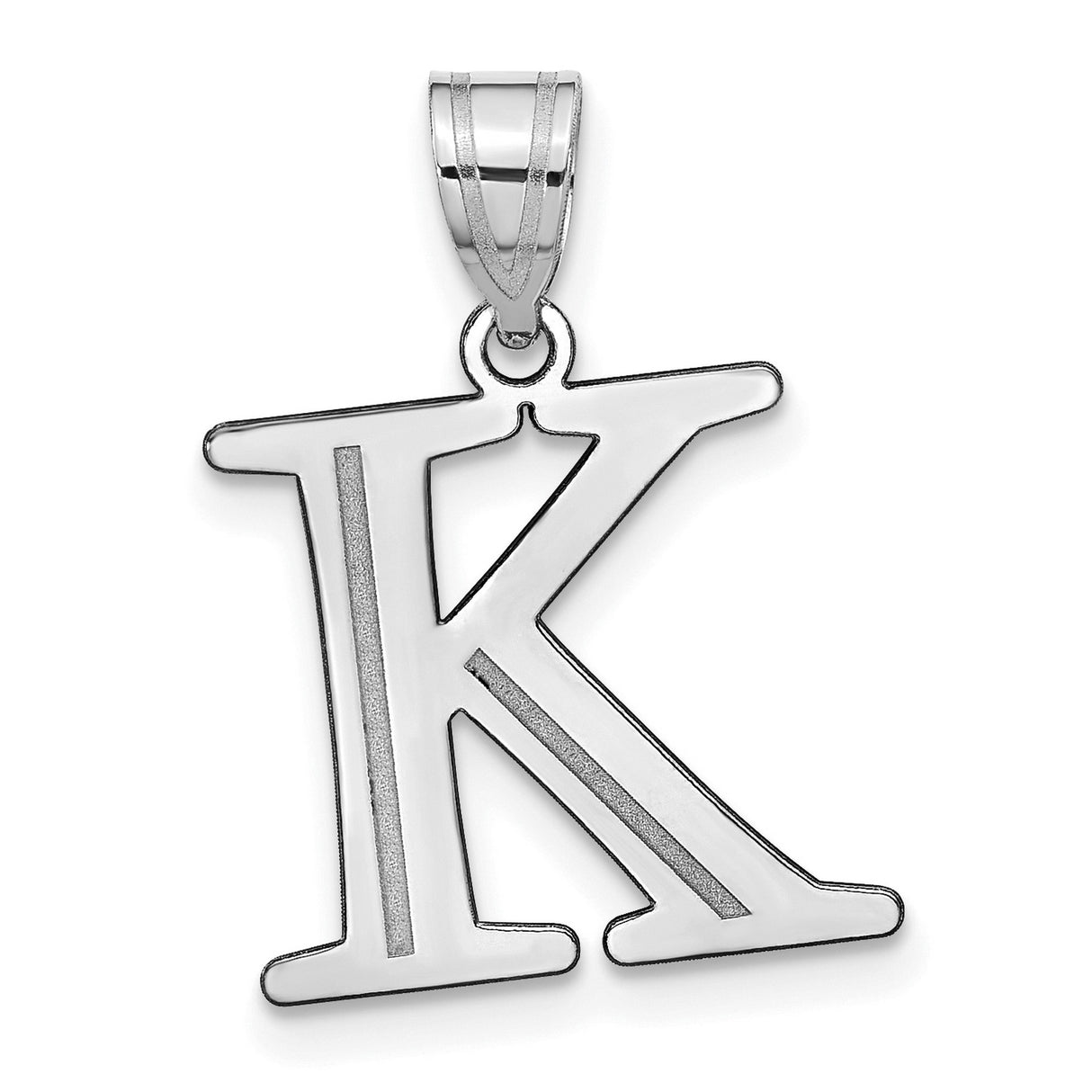 14k White Gold Initial Letter K Pendant, Bold Alphabet Charm for Women or Unisex Wear