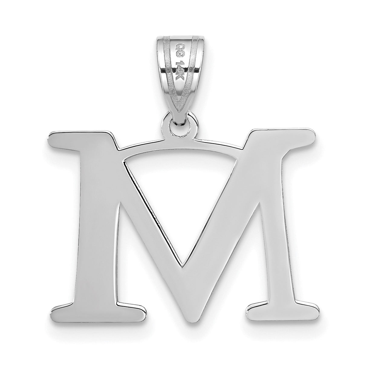 14k White Gold Initial M Pendant, Polished Block Letter Charm for Women