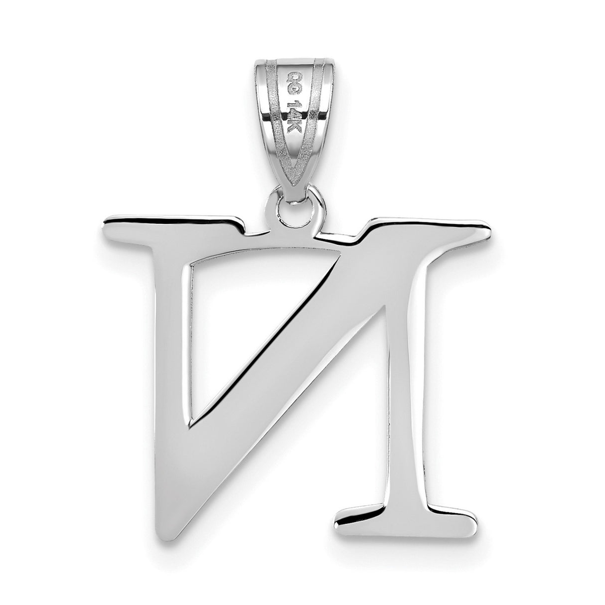 14k White Gold Initial N Pendant, Script Letter Charm, Unisex Monogram Jewelry