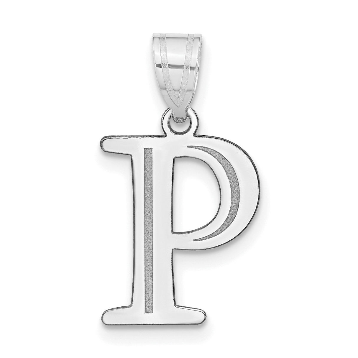 14k White Gold Letter P Pendant, Polished Serif Font Initial Charm for Women or Unisex Wear