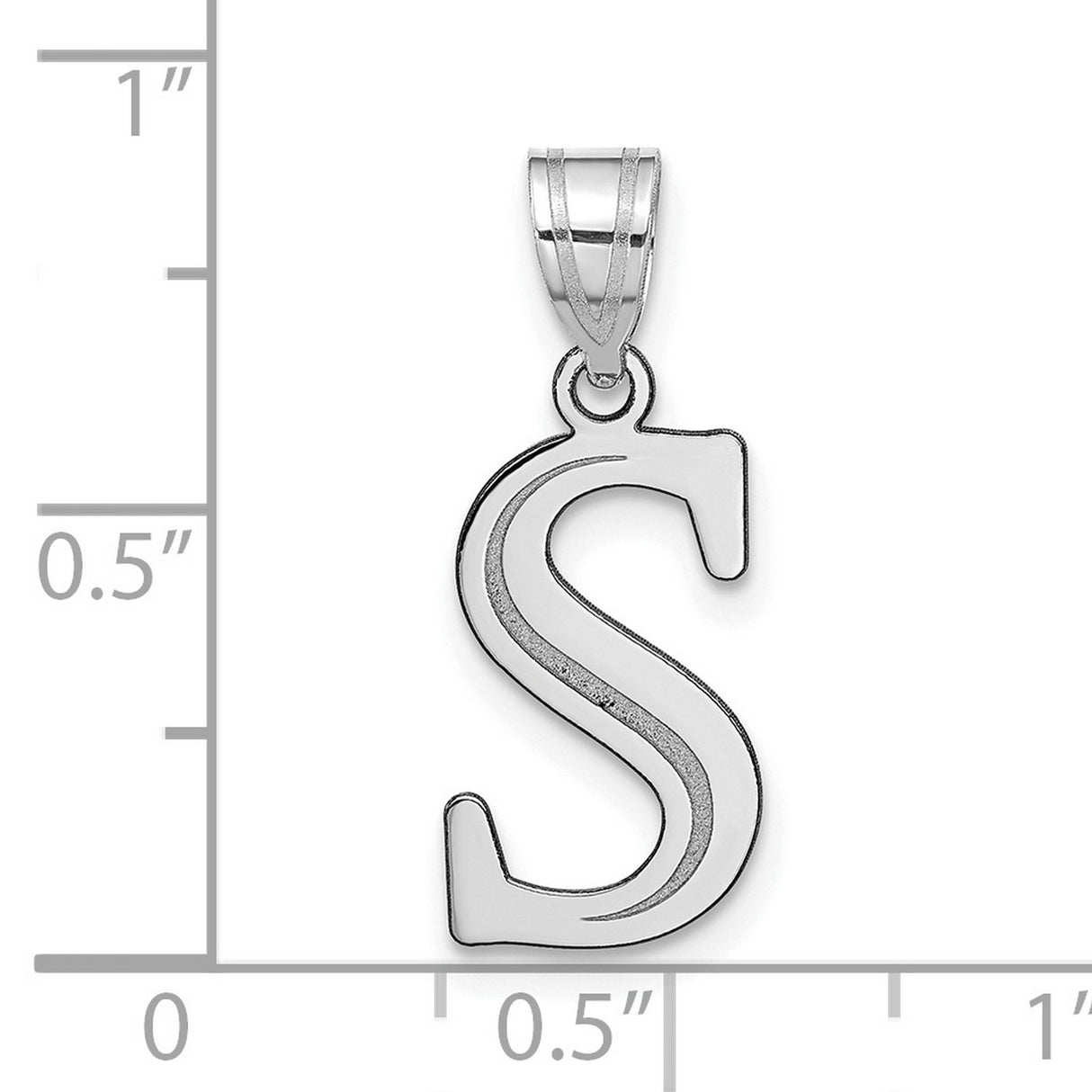 14k White Gold Letter S Pendant, Polished Cutout Design, Flat Back, Unisex Initial Charm