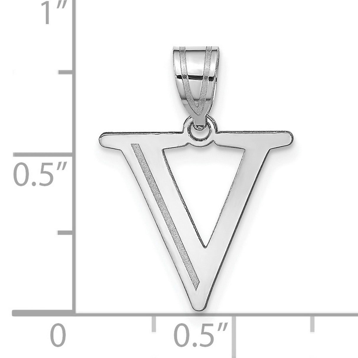 14k White Gold Letter V Pendant, Polished Alphabet Charm with Groove Accent