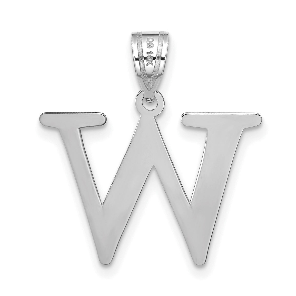 14k White Gold Initial Pendant, Polished Letter W Charm with Cutout Design, Unisex Jewelry