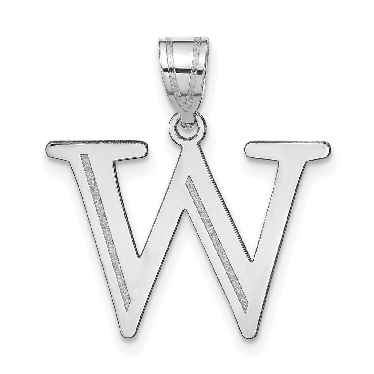 14k White Gold Initial Pendant, Polished Letter W Charm with Cutout Design, Unisex Jewelry
