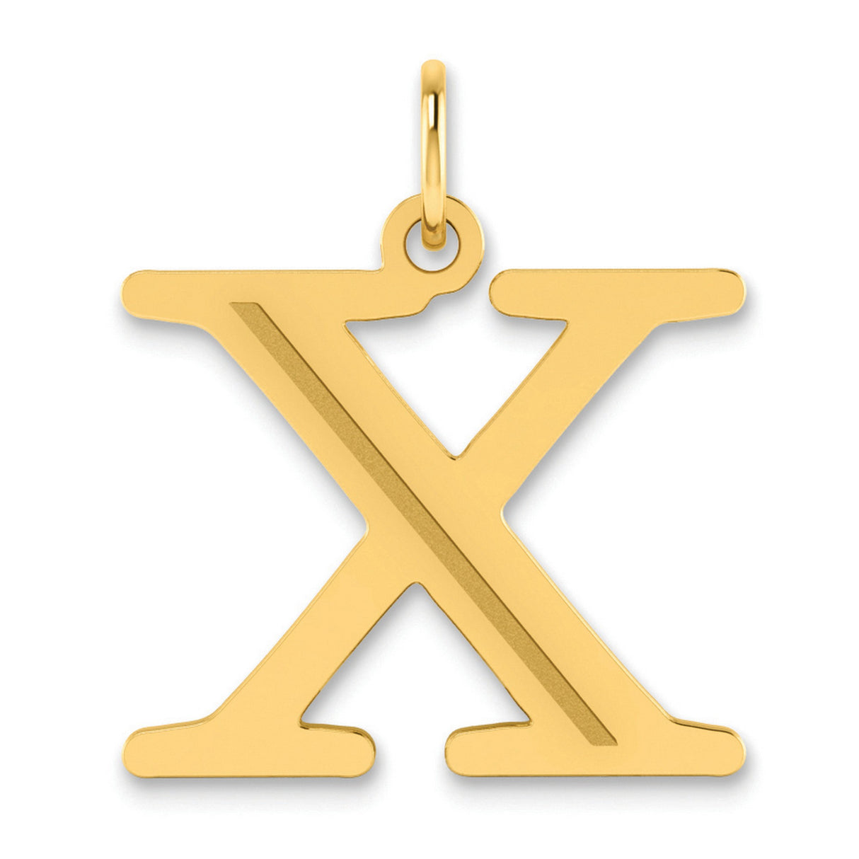 Polished Etched Letter X Initial Charm Pendant in Real 14k Yellow Gold
