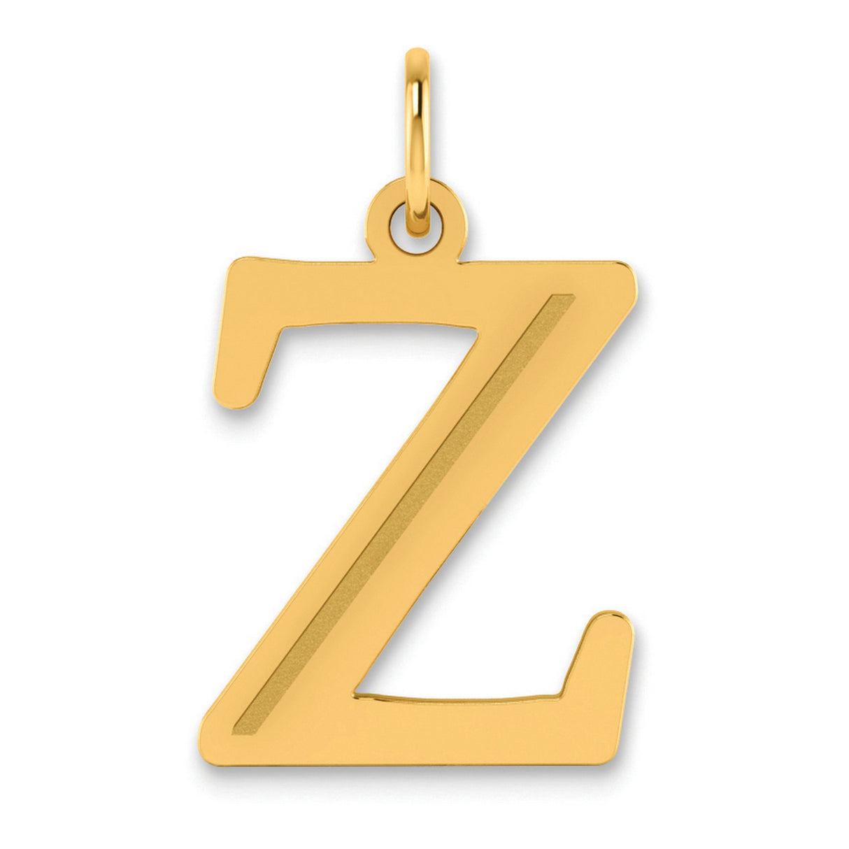 Polished Etched Letter Z Initial Charm Pendant in Real 14k Yellow Gold