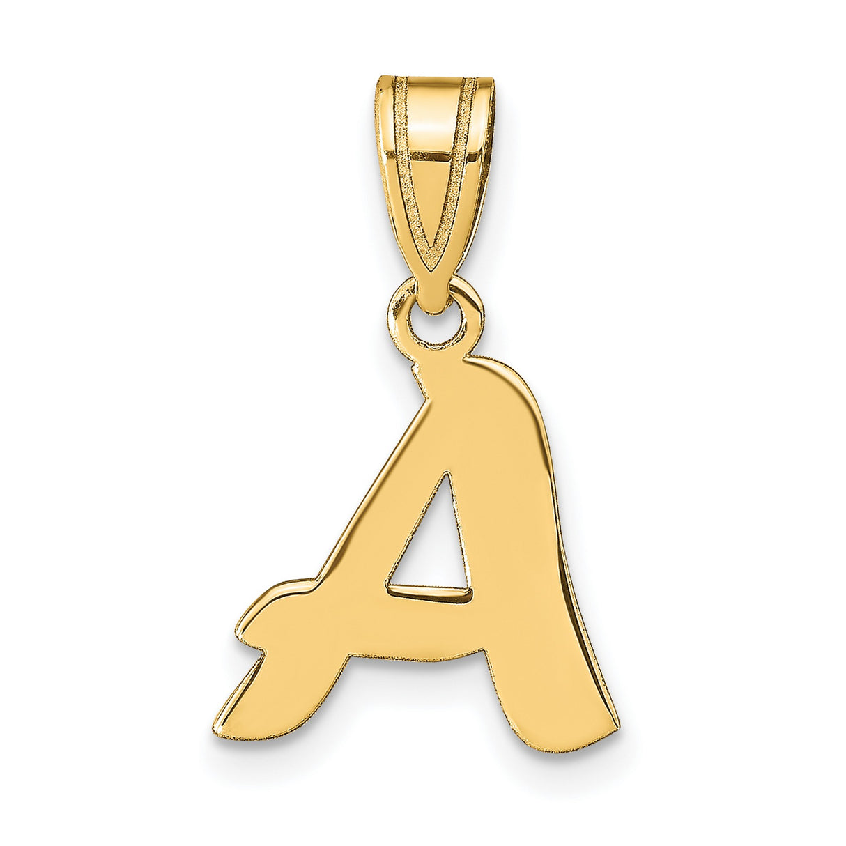 14k Yellow Gold Script Letter A Pendant, Polished Initial Charm, Unisex Modern Design
