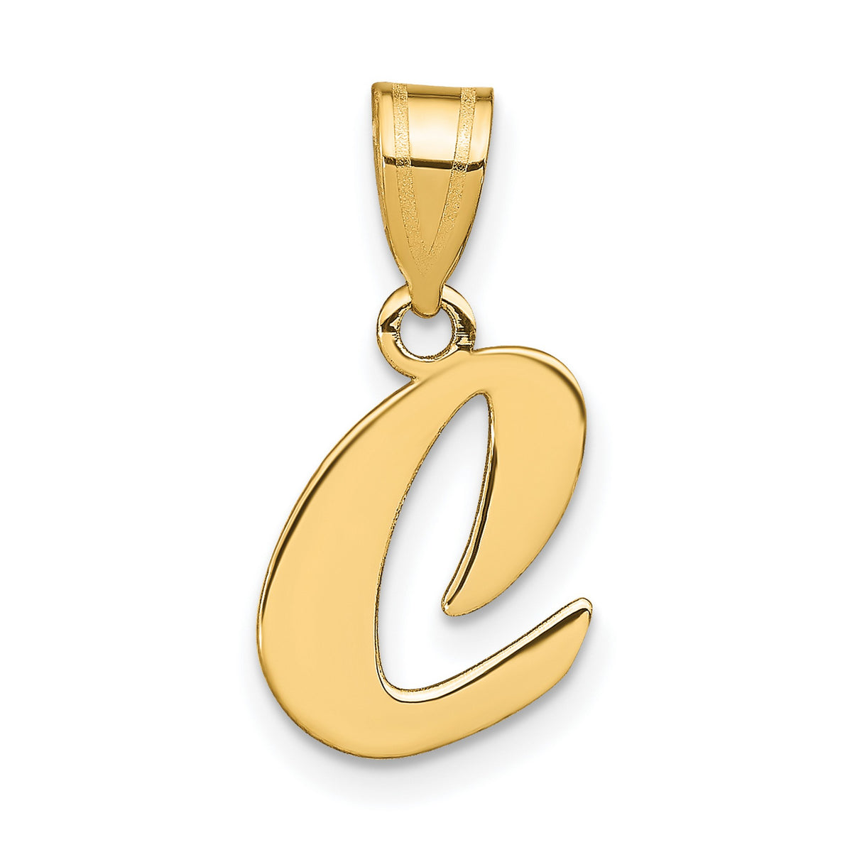 14k Yellow Gold Initial C Pendant, Script Letter Charm, Polished Alphabet Design for Women