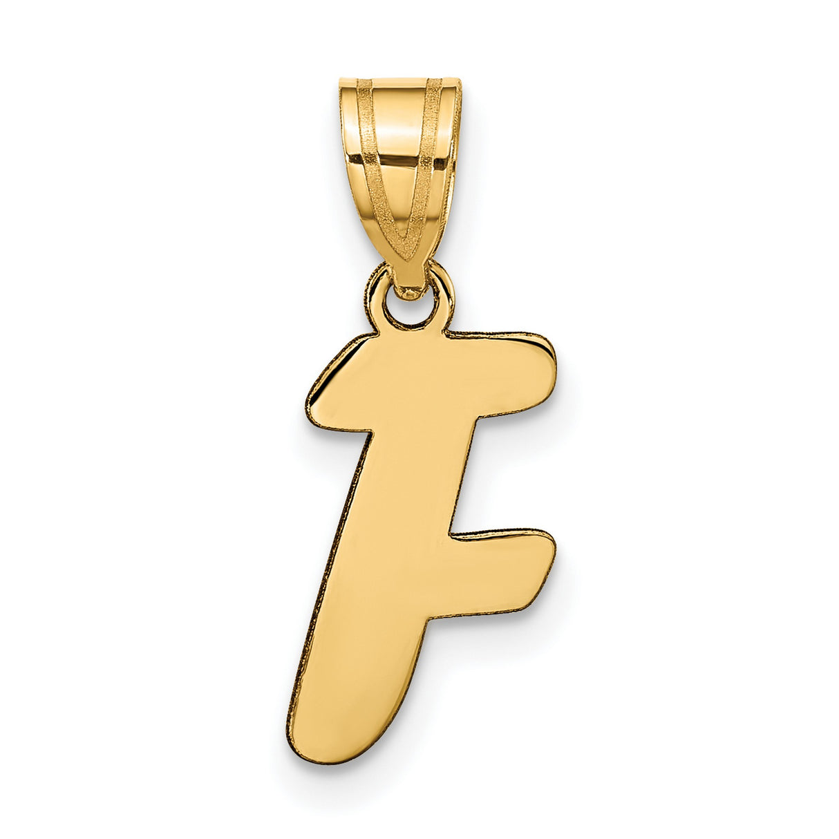 14k Yellow Gold Script Letter F Pendant Charm, Polished Finish, Dainty Monogram Jewelry