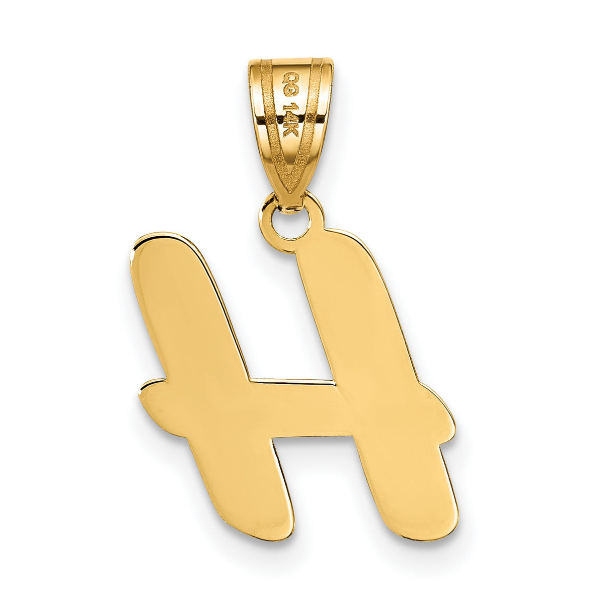 14k Yellow Gold Letter H Pendant, Script Initial Charm, Polished Monogram Design for Women or Unisex