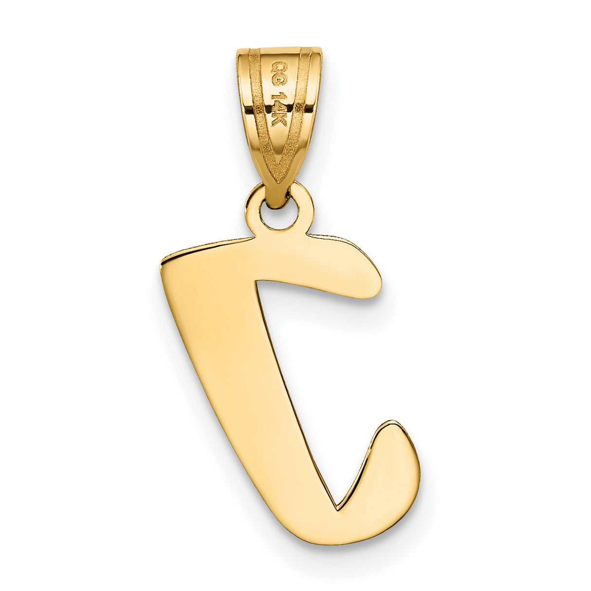 14k Yellow Gold Letter J Pendant, Script Initial Charm with Polished Finish for Women