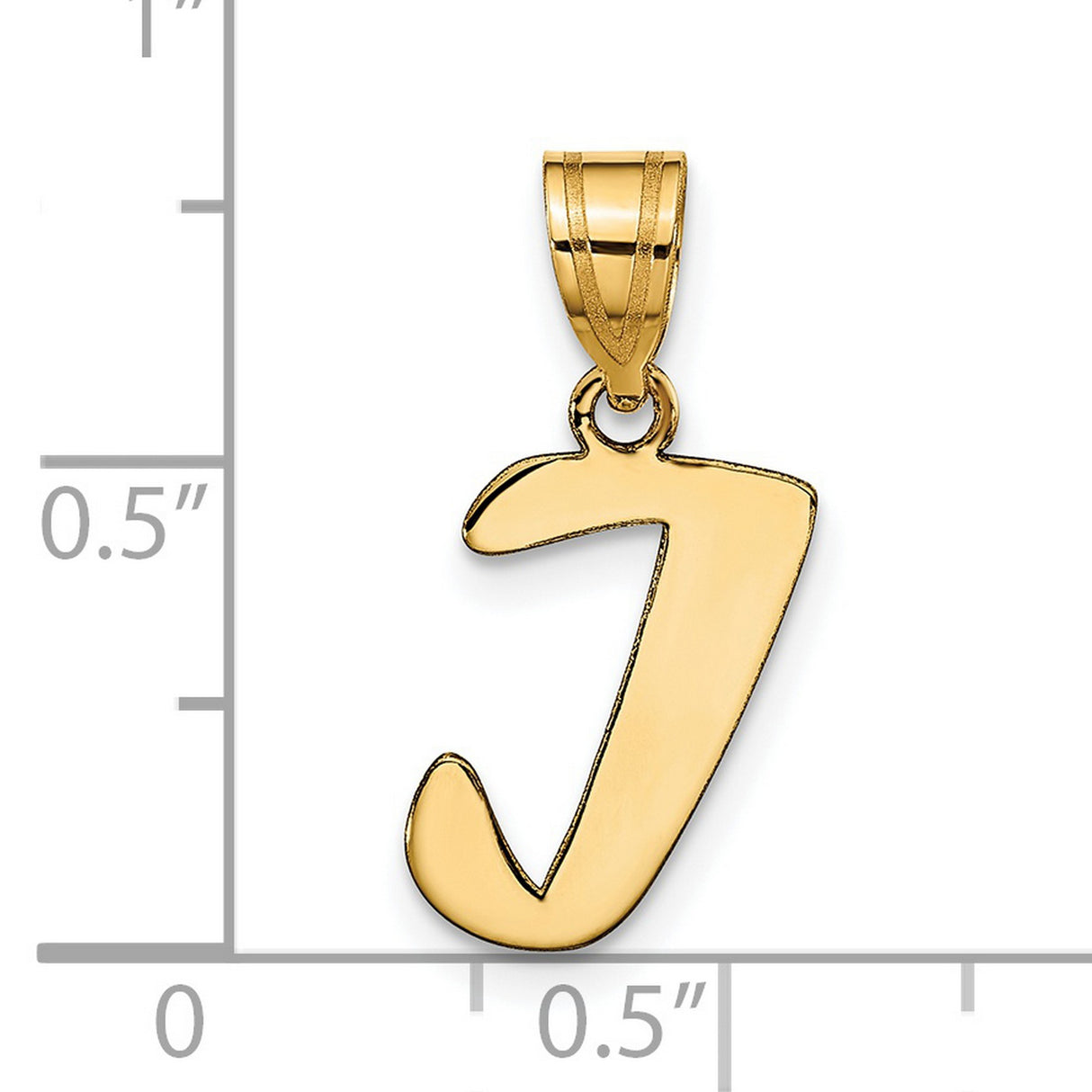 14k Yellow Gold Letter J Pendant, Script Initial Charm with Polished Finish for Women