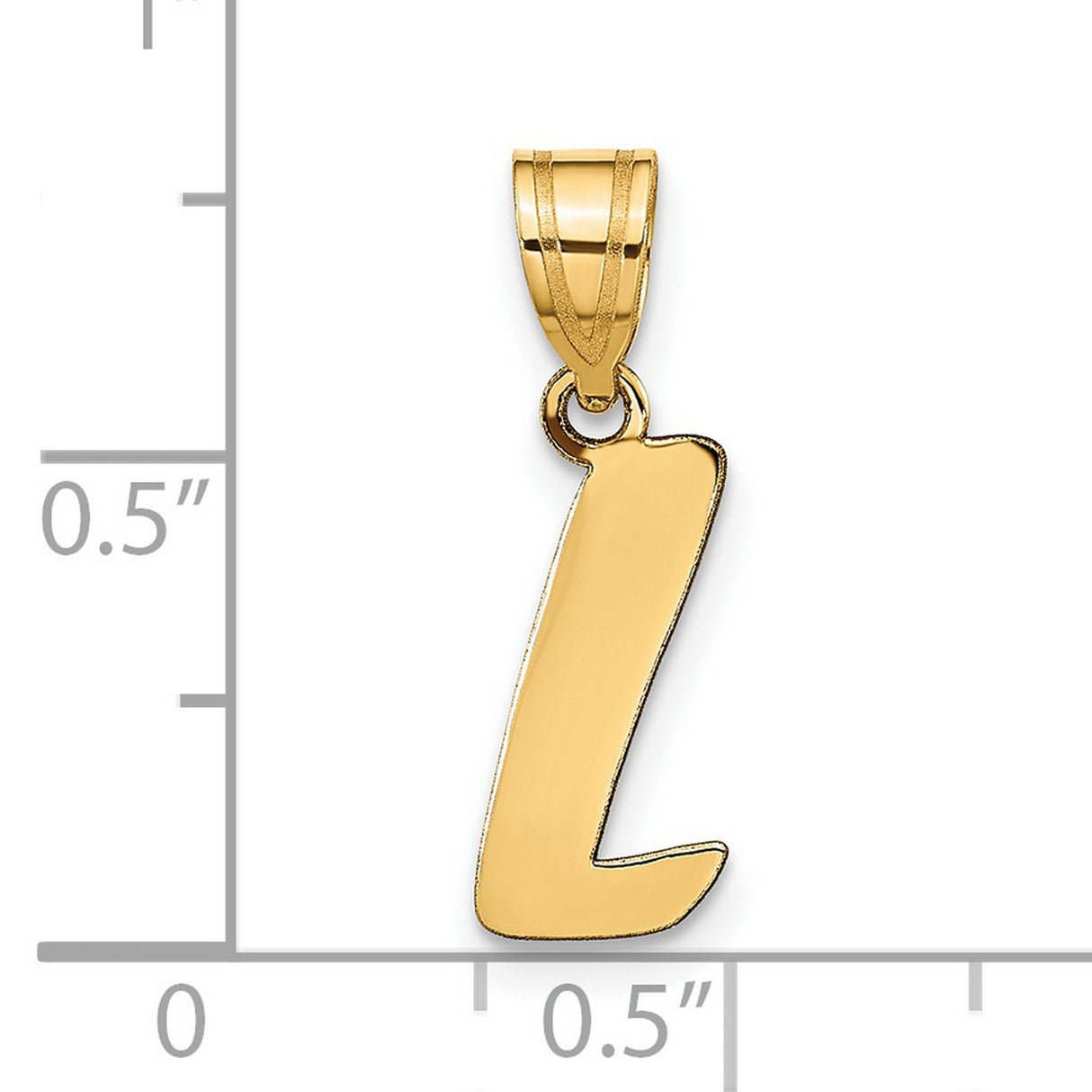 Polished Script Letter L Initial Charm Pendant in Real 14k Yellow Gold