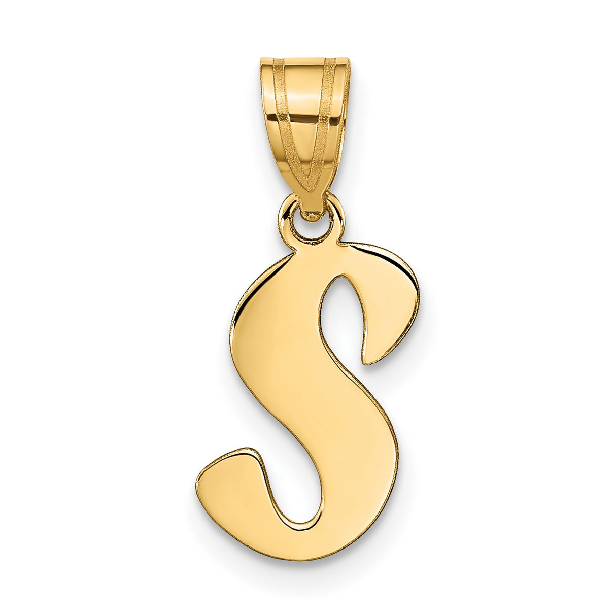 14k Yellow Gold Script Initial S Pendant, Polished Letter Charm for Women