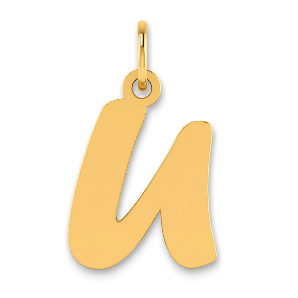Polished Script Letter U Initial Charm Pendant in Real 14k Yellow Gold