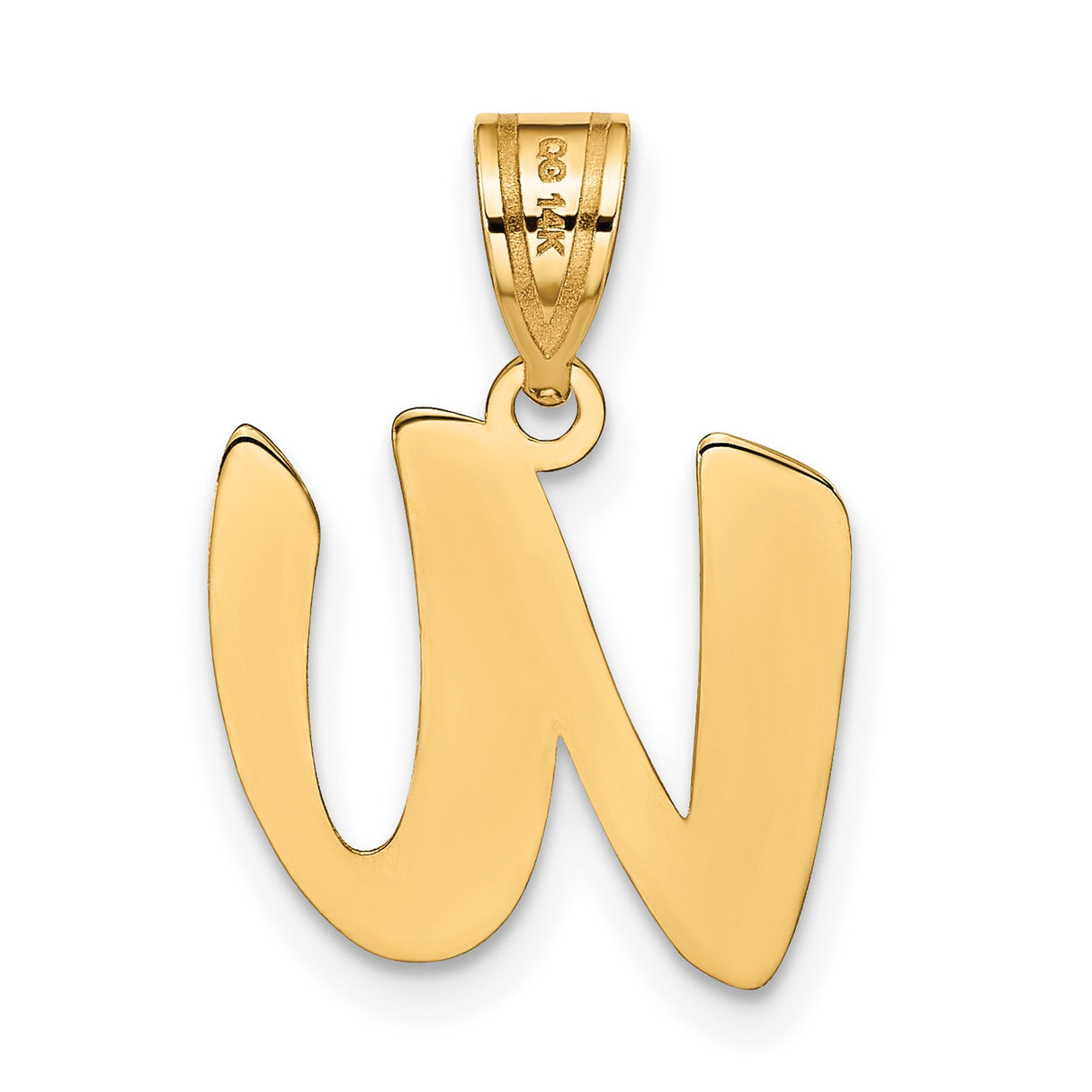 14k Yellow Gold Script Letter W Pendant, Polished Alphabet Initial Charm for Women