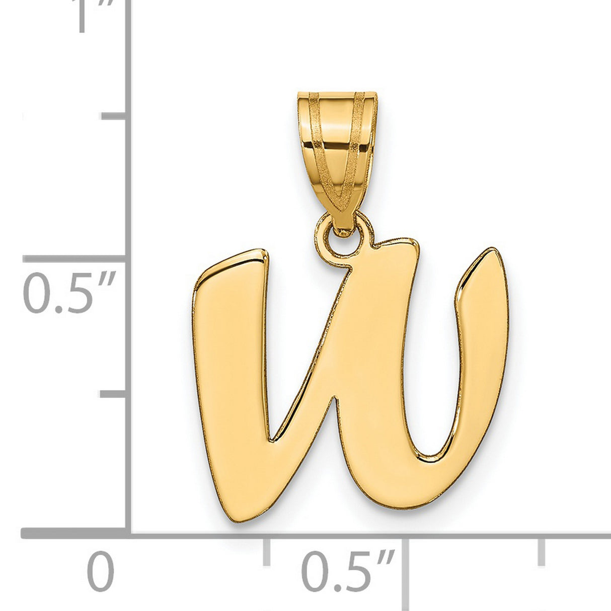 14k Yellow Gold Script Letter W Pendant, Polished Alphabet Initial Charm for Women
