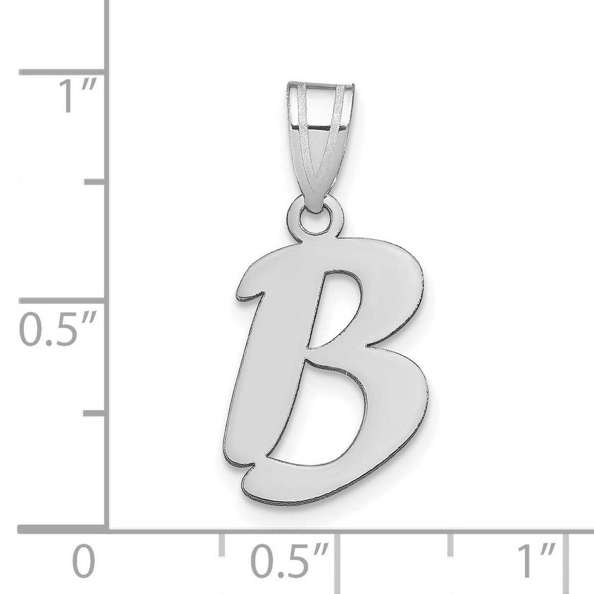 14k White Gold Script Letter B Pendant, Polished Bold Font Initial Charm for Women