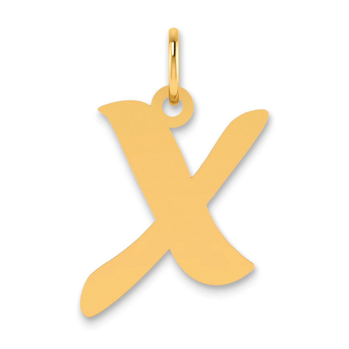 Polished Script Letter X Initial Charm Pendant in Real 14k Yellow Gold