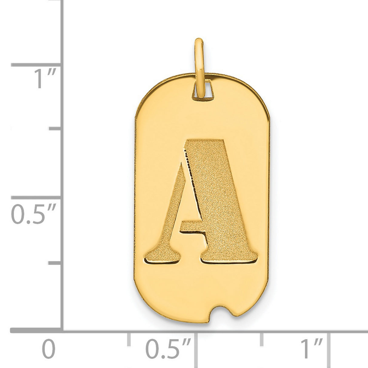 14k Yellow Gold Dog Tag Pendant with Cutout Letter A, Polished Monogram Charm