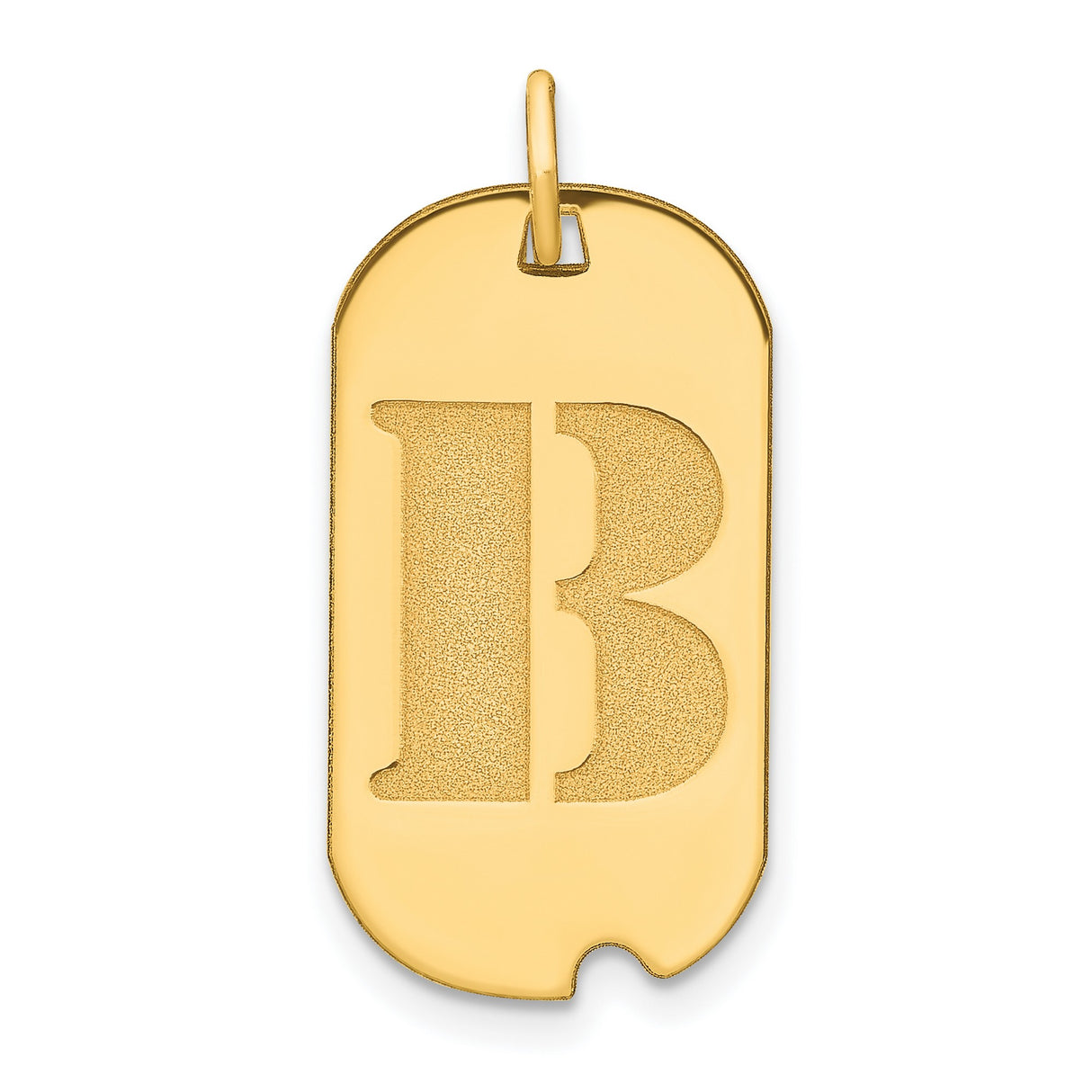 14k Yellow Gold Dog Tag Pendant with Textured Initial B Design, Unisex Letter Charm