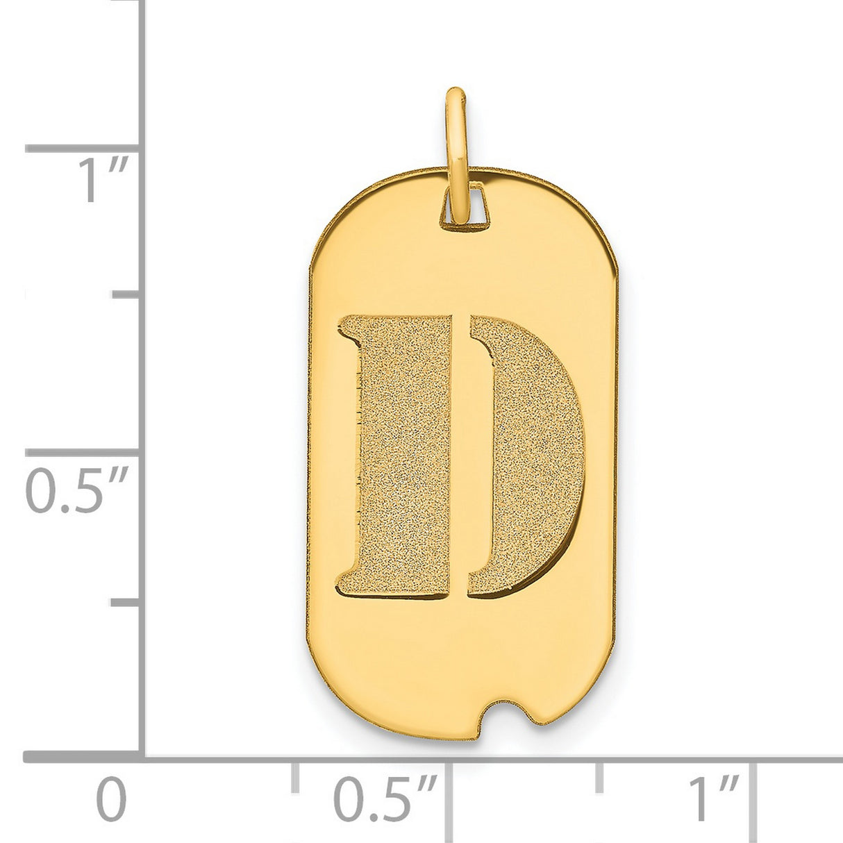 14k Yellow Gold Dog Tag Pendant with Textured Block Letter D Initial Charm